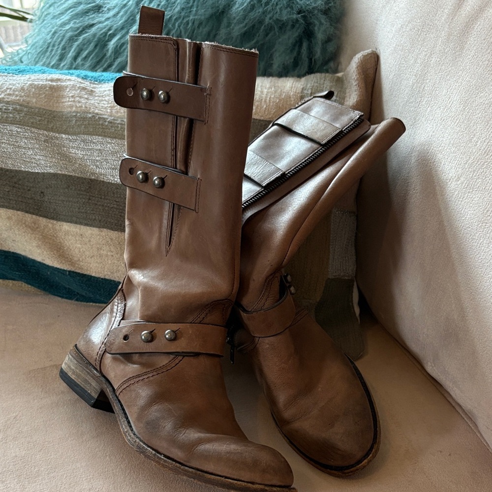 Lucchese Brown Leather biker style boots